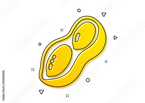 Tasty nut sign. Peanut icon. Vegan food symbol. Yellow circles pattern. Classic peanut icon. Geometric elements. Vector