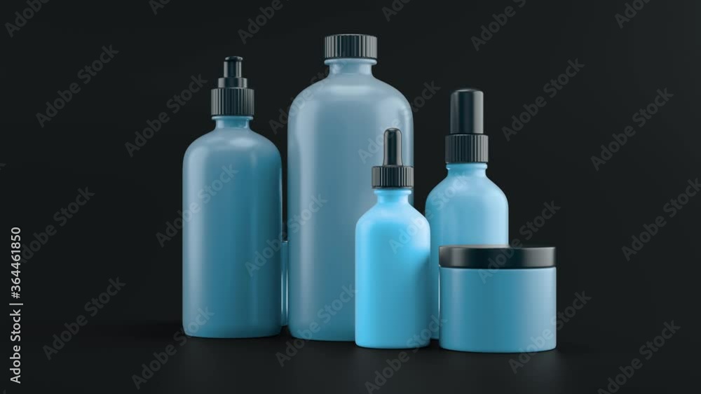 3d render of beauty bottles on dark background . Cosmetic bottle 3d background. Set of body care flasks with abstract liquid. Loop animation sequence.
3d render of beauty bottles on dark background . Cosmetic bottle 3d background. Set of body care flasks with abstract liquid. Loop animation sequence.