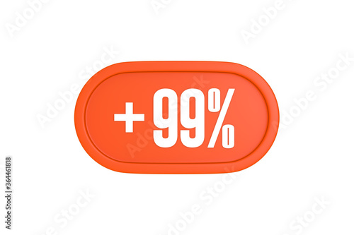 99 Percent increase 3d sign in orange color isolated on white background, 3d illustration.