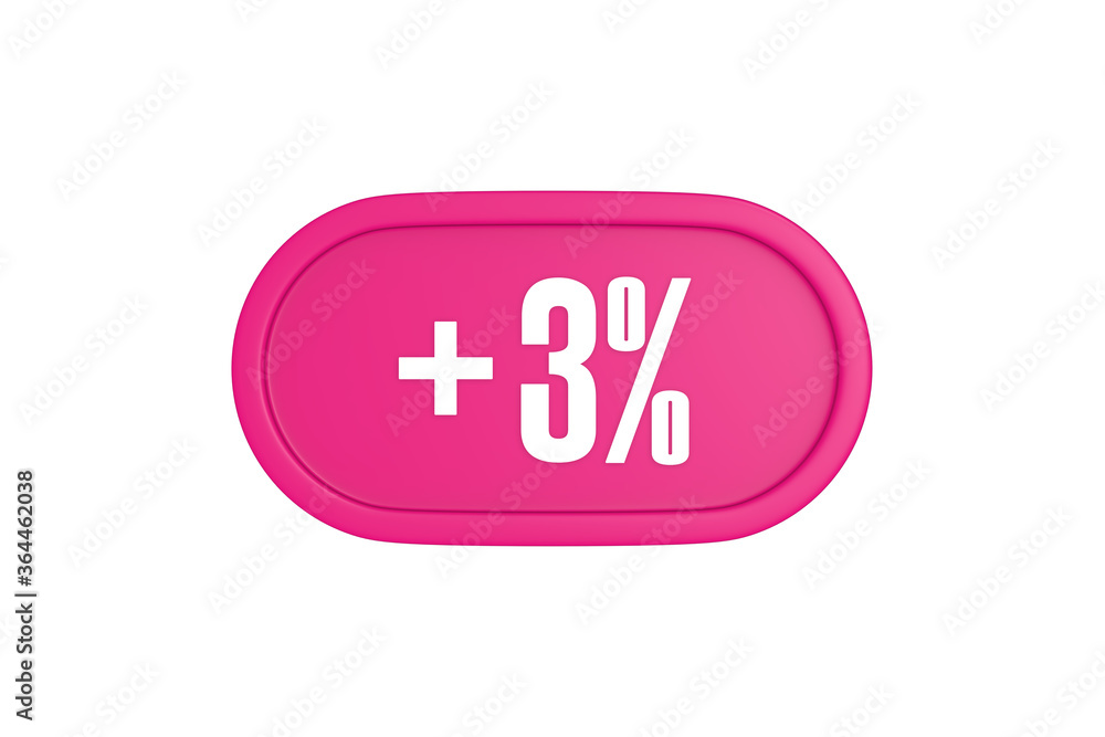 3 Percent increase 3d sign in pink color isolated on white background, 3d illustration. 3 Percent increase 3d sign in pink color isolated on white background, 3d illustration.