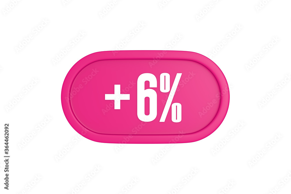 6 Percent increase 3d sign in pink color isolated on white background, 3d illustration. 6 Percent increase 3d sign in pink color isolated on white background, 3d illustration.