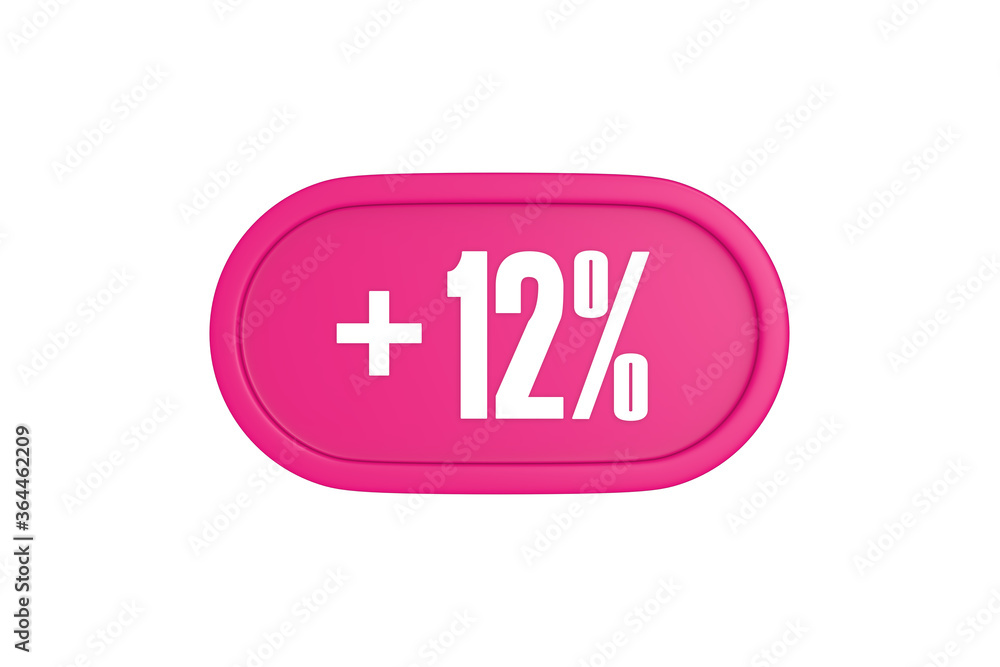 12 Percent increase 3d sign in pink color isolated on white background, 3d illustration. 12 Percent increase 3d sign in pink color isolated on white background, 3d illustration.