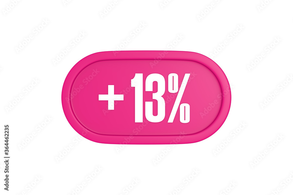 13 Percent increase 3d sign in pink color isolated on white background, 3d illustration. 13 Percent increase 3d sign in pink color isolated on white background, 3d illustration.