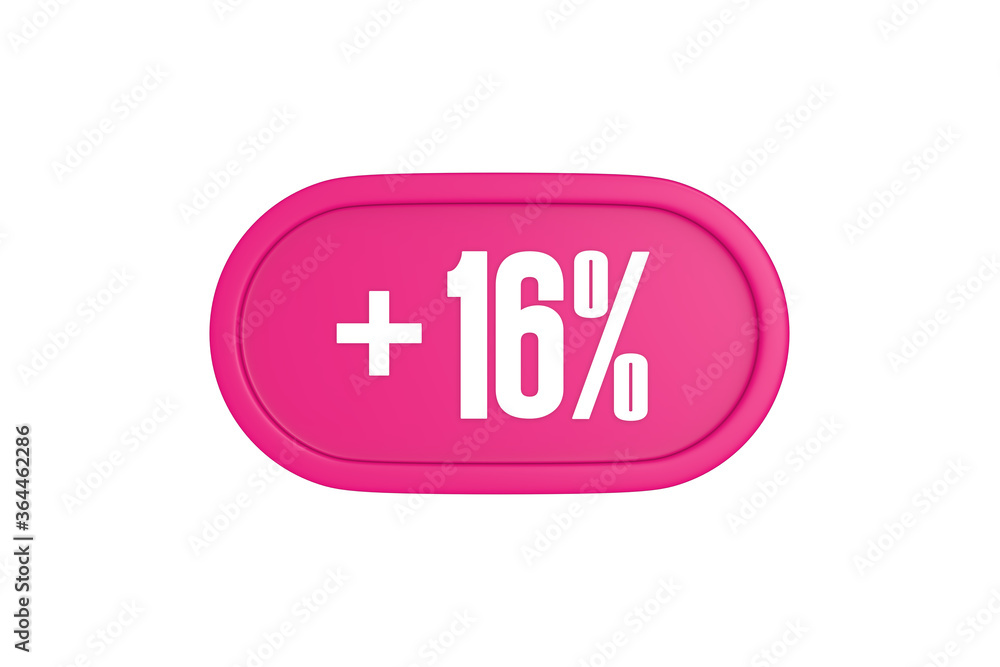 16 Percent increase 3d sign in pink color isolated on white background, 3d illustration. 16 Percent increase 3d sign in pink color isolated on white background, 3d illustration.
