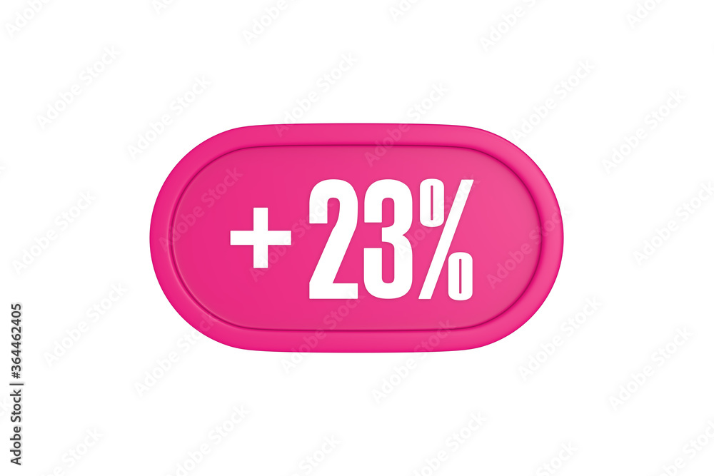 23 Percent increase 3d sign in pink color isolated on white background, 3d illustration. 23 Percent increase 3d sign in pink color isolated on white background, 3d illustration.
