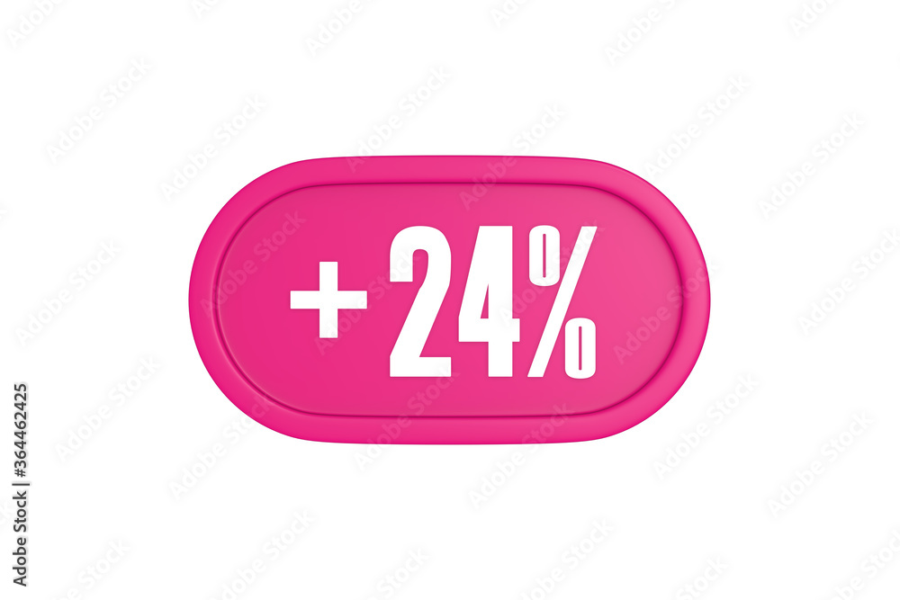 24 Percent increase 3d sign in pink color isolated on white background, 3d illustration. 24 Percent increase 3d sign in pink color isolated on white background, 3d illustration.