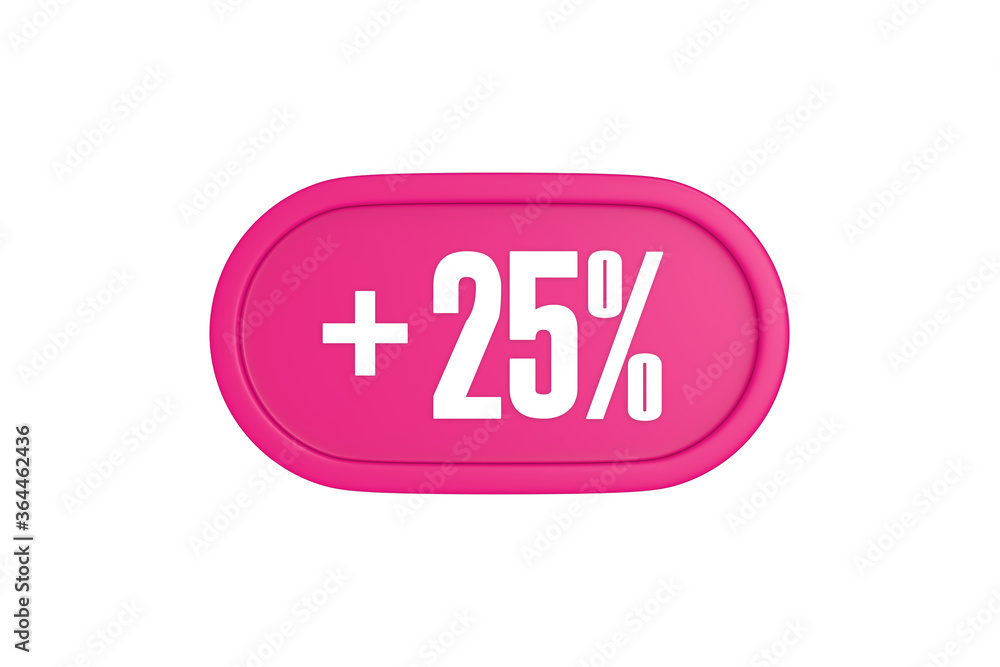 25 Percent increase 3d sign in pink color isolated on white background, 3d illustration. 25 Percent increase 3d sign in pink color isolated on white background, 3d illustration.