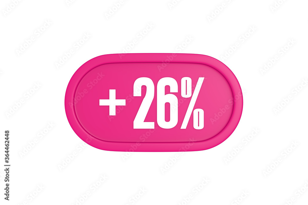 26 Percent increase 3d sign in pink color isolated on white background, 3d illustration. 26 Percent increase 3d sign in pink color isolated on white background, 3d illustration.