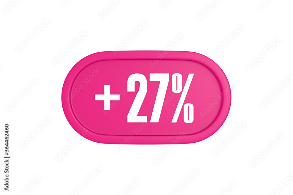 27 Percent increase 3d sign in pink color isolated on white background, 3d illustration. 27 Percent increase 3d sign in pink color isolated on white background, 3d illustration.