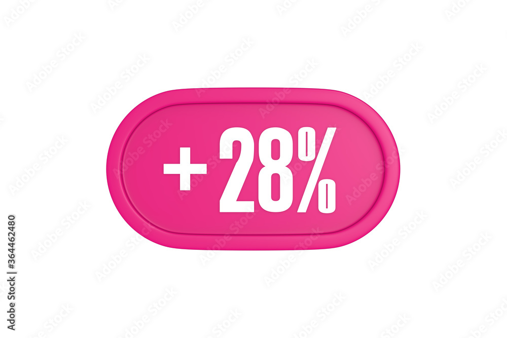 28 Percent increase 3d sign in pink color isolated on white background, 3d illustration. 28 Percent increase 3d sign in pink color isolated on white background, 3d illustration.
