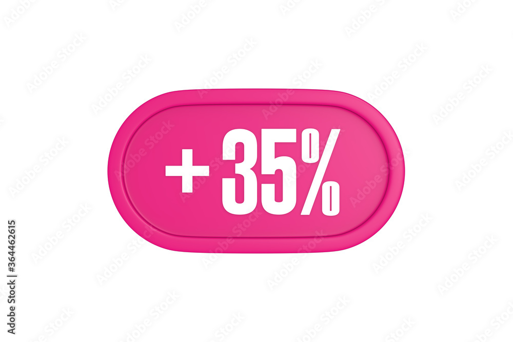 35 Percent increase 3d sign in pink color isolated on white background, 3d illustration. 35 Percent increase 3d sign in pink color isolated on white background, 3d illustration.