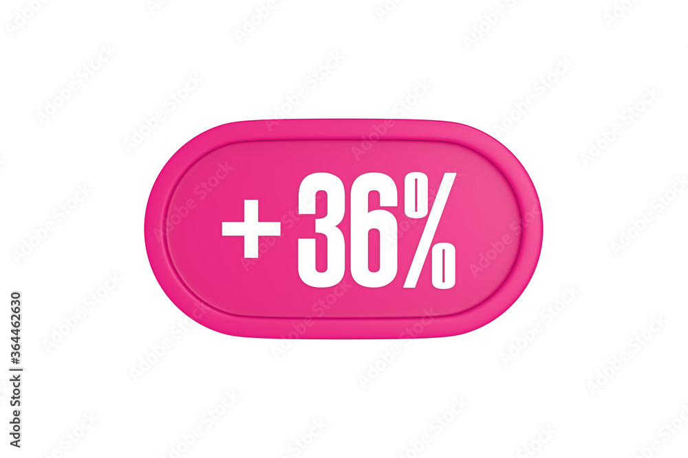 36 Percent increase 3d sign in pink color isolated on white background, 3d illustration. 36 Percent increase 3d sign in pink color isolated on white background, 3d illustration.