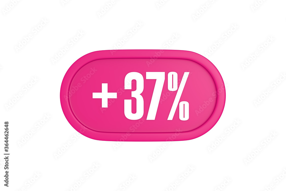 37 Percent increase 3d sign in pink color isolated on white background, 3d illustration. 37 Percent increase 3d sign in pink color isolated on white background, 3d illustration.