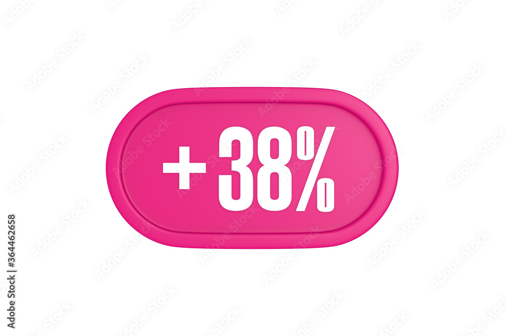 38 Percent increase 3d sign in pink color isolated on white background, 3d illustration. 38 Percent increase 3d sign in pink color isolated on white background, 3d illustration.
