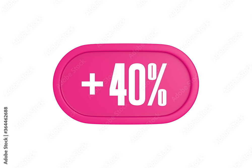 40 Percent increase 3d sign in pink color isolated on white background, 3d illustration. 40 Percent increase 3d sign in pink color isolated on white background, 3d illustration.
