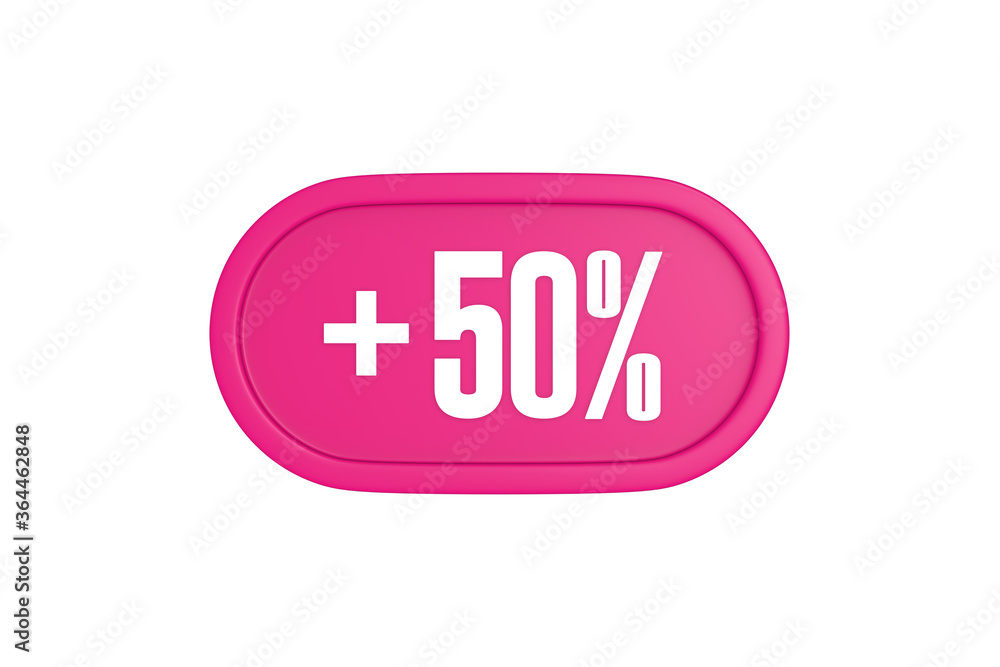 50 Percent increase 3d sign in pink color isolated on white background, 3d illustration. 50 Percent increase 3d sign in pink color isolated on white background, 3d illustration.