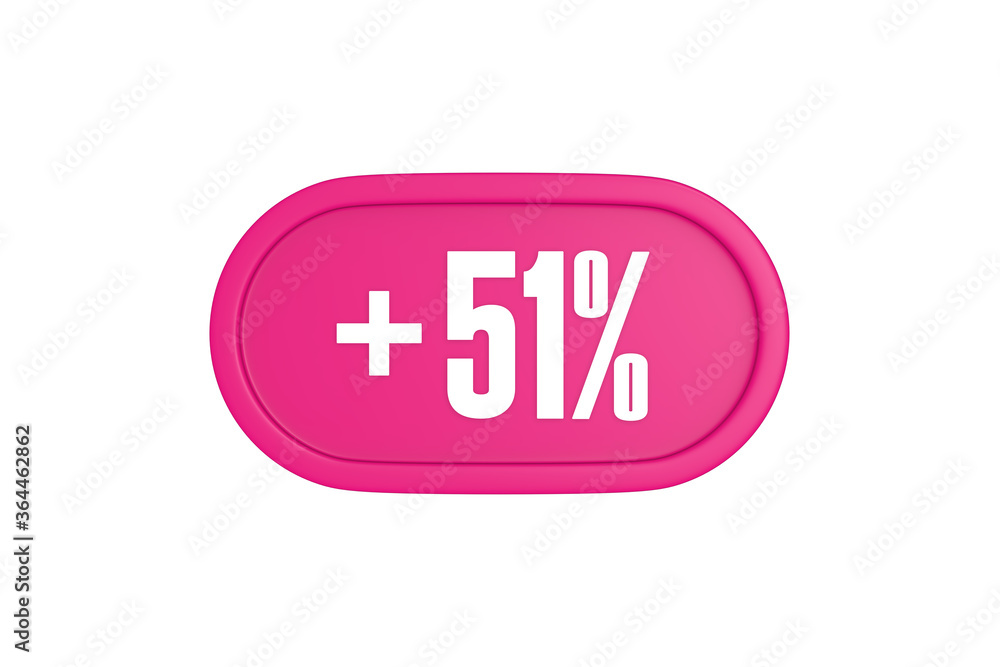 51 Percent increase 3d sign in pink color isolated on white background, 3d illustration. 51 Percent increase 3d sign in pink color isolated on white background, 3d illustration.
