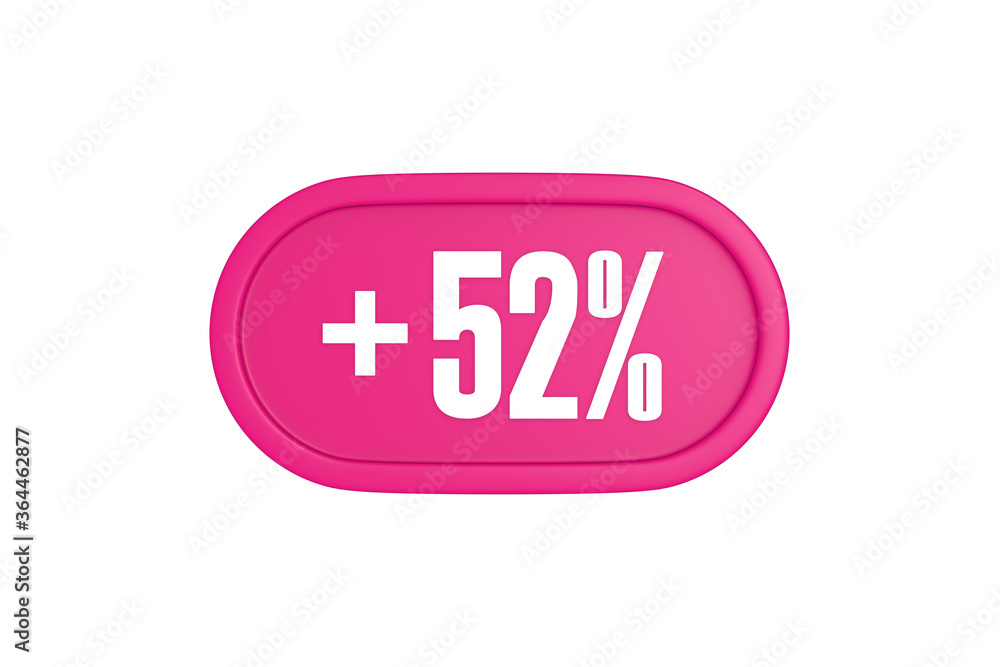 52 Percent increase 3d sign in pink color isolated on white background, 3d illustration. 52 Percent increase 3d sign in pink color isolated on white background, 3d illustration.