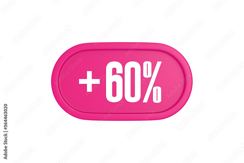 60 Percent increase 3d sign in pink color isolated on white background, 3d illustration. 60 Percent increase 3d sign in pink color isolated on white background, 3d illustration.