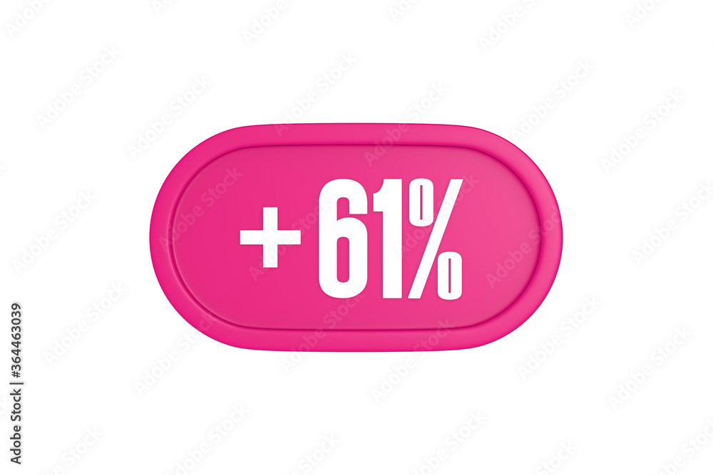 61 Percent increase 3d sign in pink color isolated on white background, 3d illustration. 61 Percent increase 3d sign in pink color isolated on white background, 3d illustration.