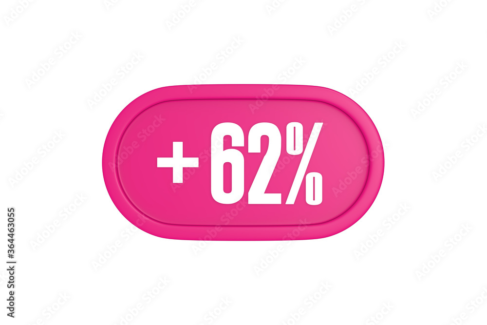 62 Percent increase 3d sign in pink color isolated on white background, 3d illustration. 62 Percent increase 3d sign in pink color isolated on white background, 3d illustration.