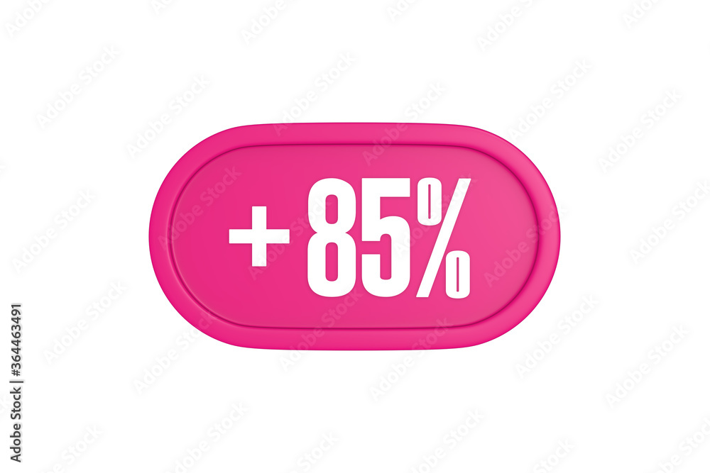 85 Percent increase 3d sign in pink color isolated on white background, 3d illustration. 85 Percent increase 3d sign in pink color isolated on white background, 3d illustration.