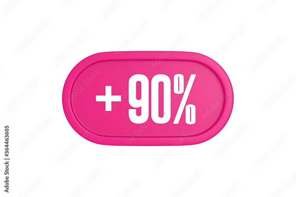90 Percent increase 3d sign in pink color isolated on white background, 3d illustration. 90 Percent increase 3d sign in pink color isolated on white background, 3d illustration.