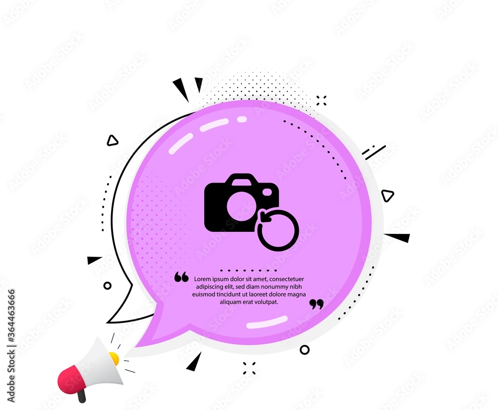 Obraz premium Recovery photo camera icon. Quote speech bubble. Backup data sign. Restore information symbol. Quotation marks. Classic recovery photo icon. Vector