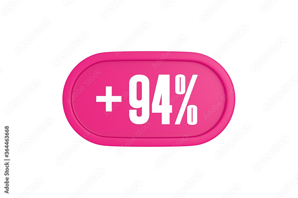94 Percent increase 3d sign in pink color isolated on white background, 3d illustration. 94 Percent increase 3d sign in pink color isolated on white background, 3d illustration.