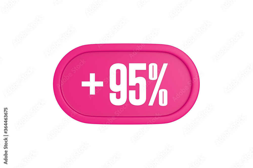 95 Percent increase 3d sign in pink color isolated on white background, 3d illustration. 95 Percent increase 3d sign in pink color isolated on white background, 3d illustration.