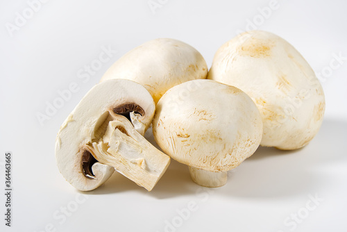 Fresh champignon mushrooms macro shoot. Close-up white sliced champignon.