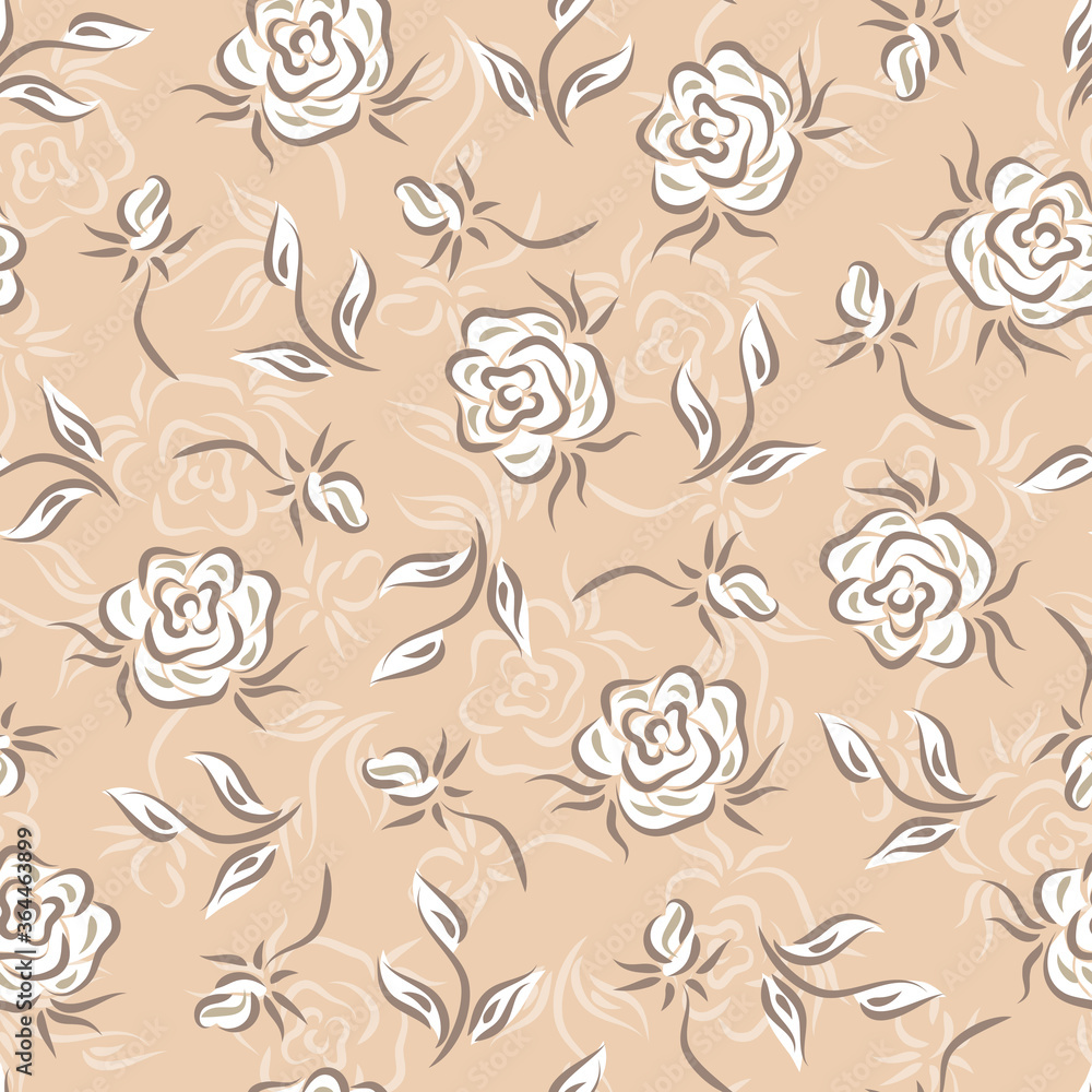 Floral seamless pattern with roses. Vintage floral background.
