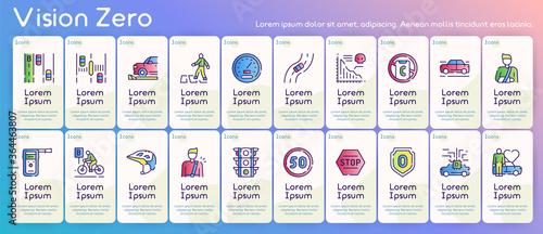 Vector color line icon set of Vision Zero