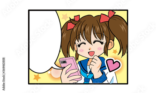 スマートフォンを使っているツインテールでセーラー服の女の子のマンガ