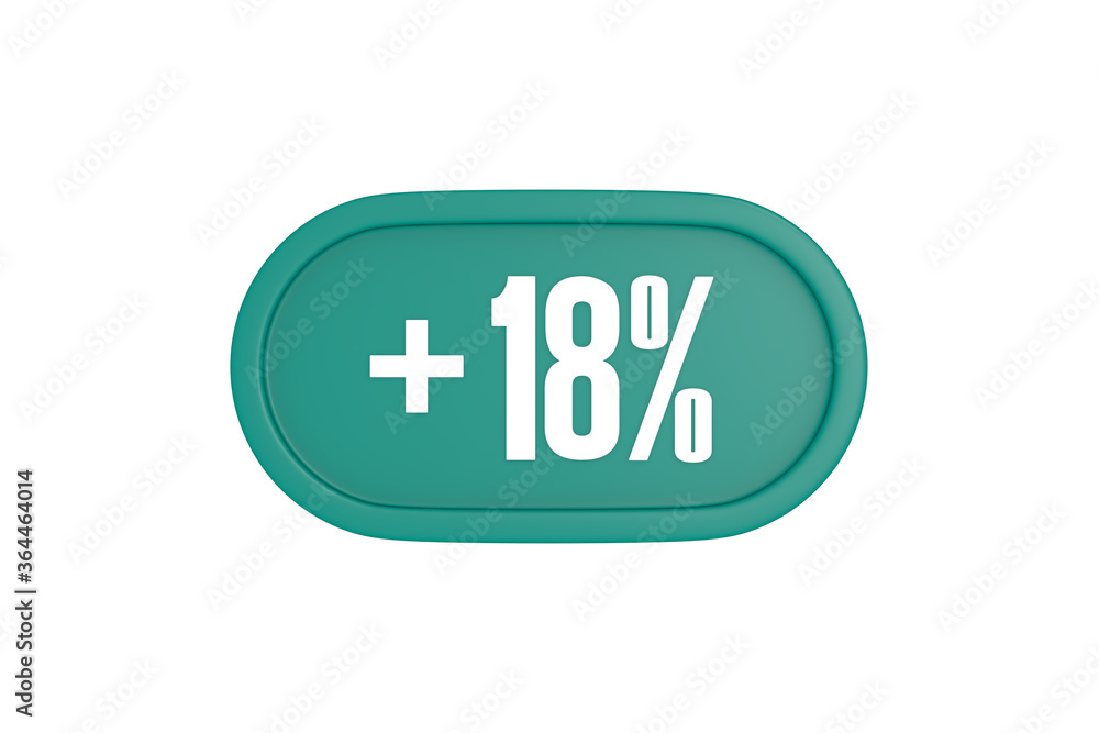 18 Percent increase 3d sign in teal color isolated on white background, 3d illustration. 18 Percent increase 3d sign in teal color isolated on white background, 3d illustration.