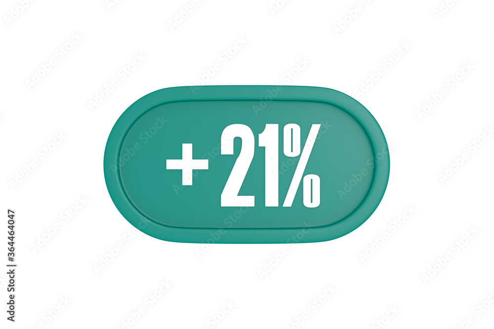 21 Percent increase 3d sign in teal color isolated on white background, 3d illustration. 21 Percent increase 3d sign in teal color isolated on white background, 3d illustration.