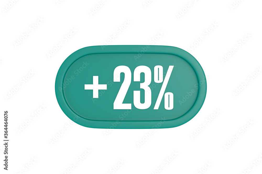 23 Percent increase 3d sign in teal color isolated on white background, 3d illustration. 23 Percent increase 3d sign in teal color isolated on white background, 3d illustration.