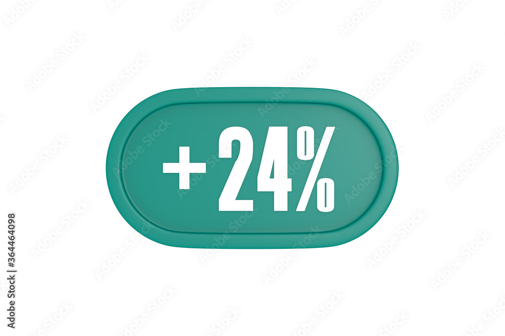 24 Percent increase 3d sign in teal color isolated on white background, 3d illustration. 24 Percent increase 3d sign in teal color isolated on white background, 3d illustration.