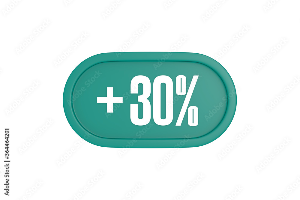 30 Percent increase 3d sign in teal color isolated on white background, 3d illustration. 30 Percent increase 3d sign in teal color isolated on white background, 3d illustration.