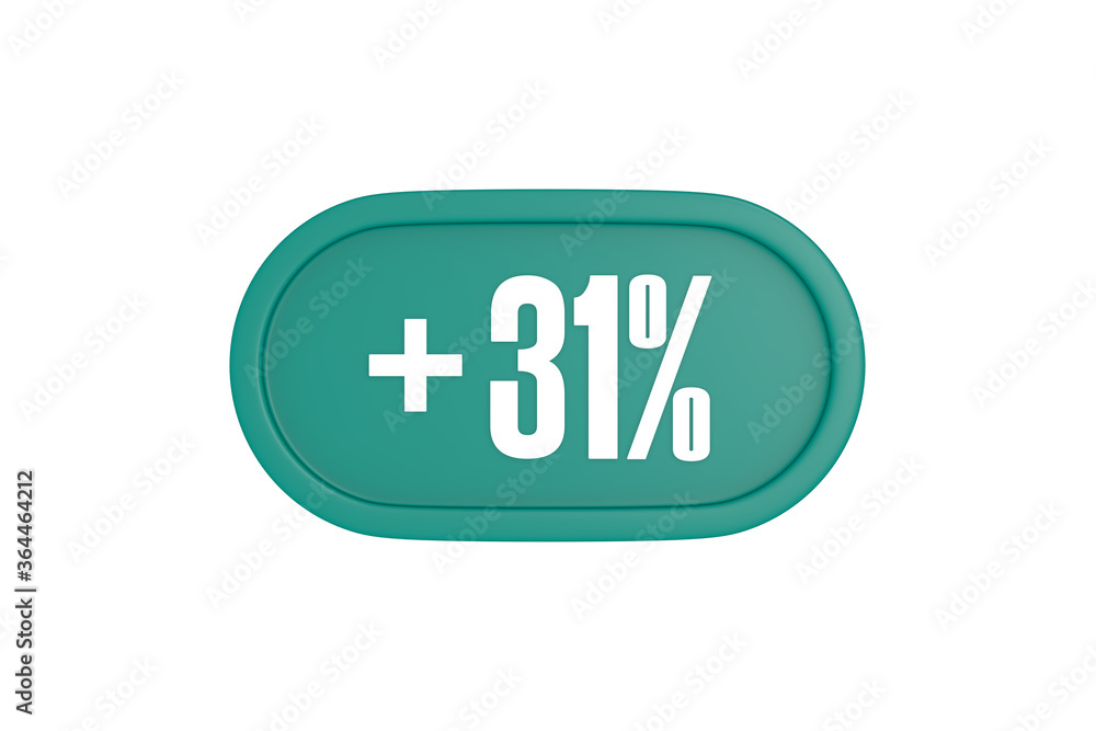 31 Percent increase 3d sign in teal color isolated on white background, 3d illustration. 31 Percent increase 3d sign in teal color isolated on white background, 3d illustration.