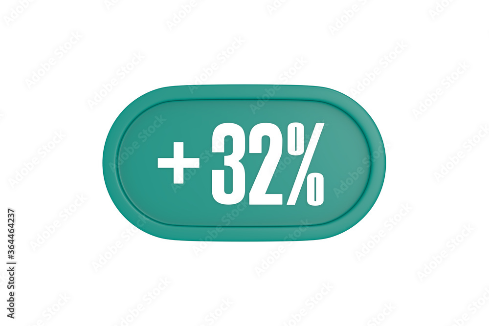 32 Percent increase 3d sign in teal color isolated on white background, 3d illustration. 32 Percent increase 3d sign in teal color isolated on white background, 3d illustration.