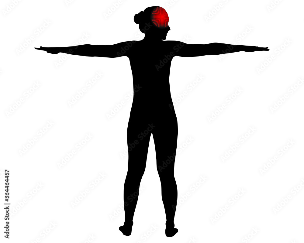 Back view of woman with with symbol for headache