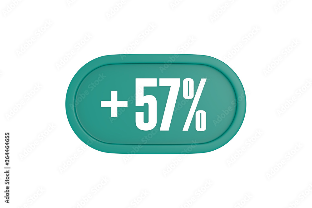 57 Percent increase 3d sign in teal color isolated on white background, 3d illustration. 57 Percent increase 3d sign in teal color isolated on white background, 3d illustration.