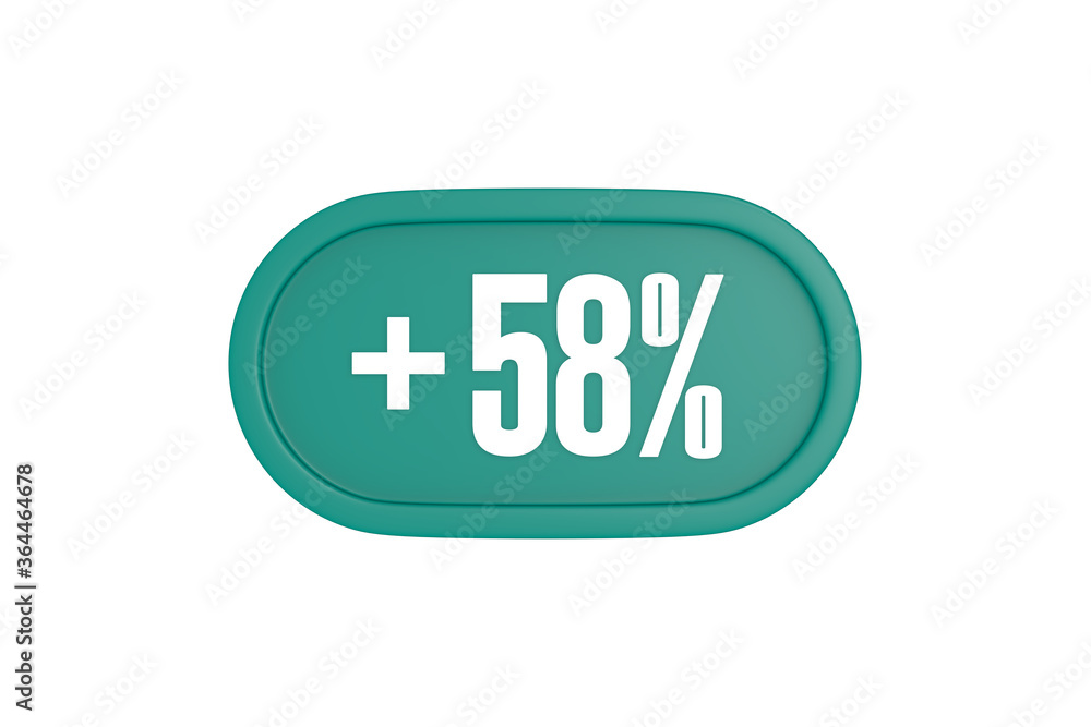 58 Percent increase 3d sign in teal color isolated on white background, 3d illustration. 58 Percent increase 3d sign in teal color isolated on white background, 3d illustration.
