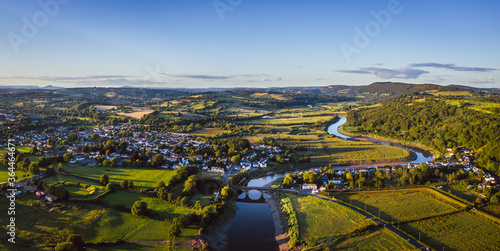 Aerial view of the Welsh town Caerleon in Wales, home of the Roman Amphitheatre photo
