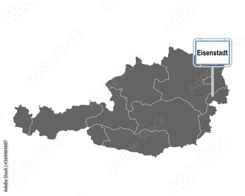 Landkarte von Österreich mit Ortsschild von Eisenstadt