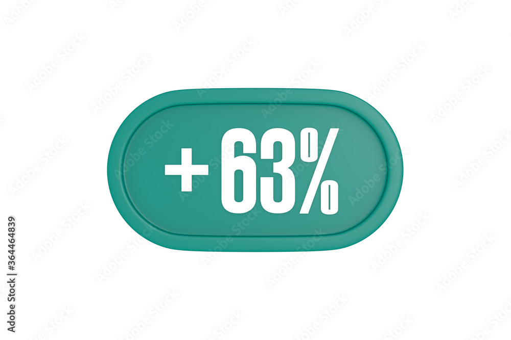 63 Percent increase 3d sign in teal color isolated on white background, 3d illustration. 63 Percent increase 3d sign in teal color isolated on white background, 3d illustration.