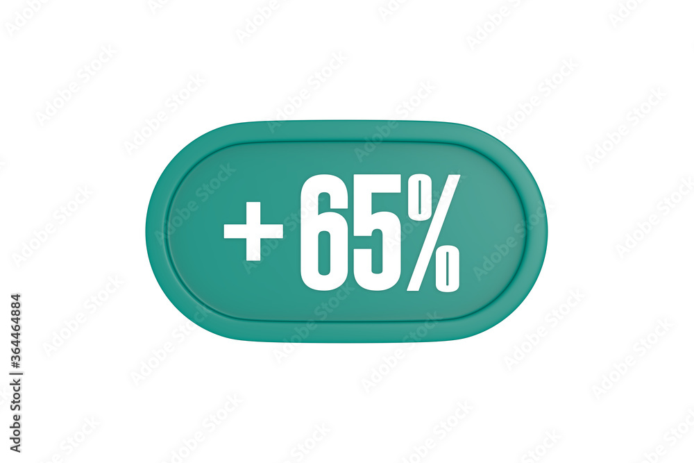 65 Percent increase 3d sign in teal color isolated on white background, 3d illustration. 65 Percent increase 3d sign in teal color isolated on white background, 3d illustration.