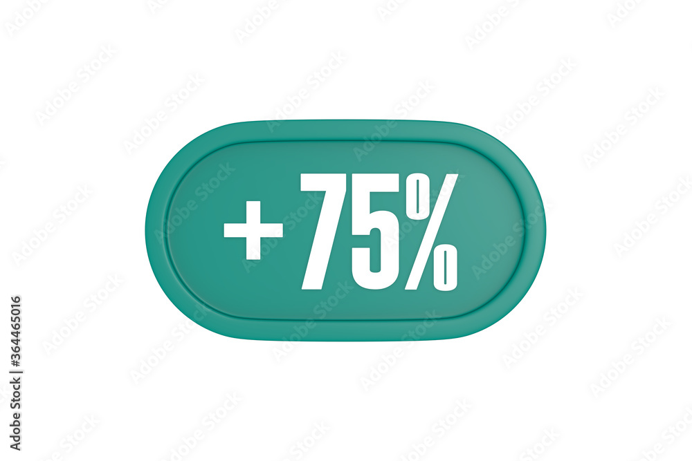 75 Percent increase 3d sign in teal color isolated on white background, 3d illustration. 75 Percent increase 3d sign in teal color isolated on white background, 3d illustration.