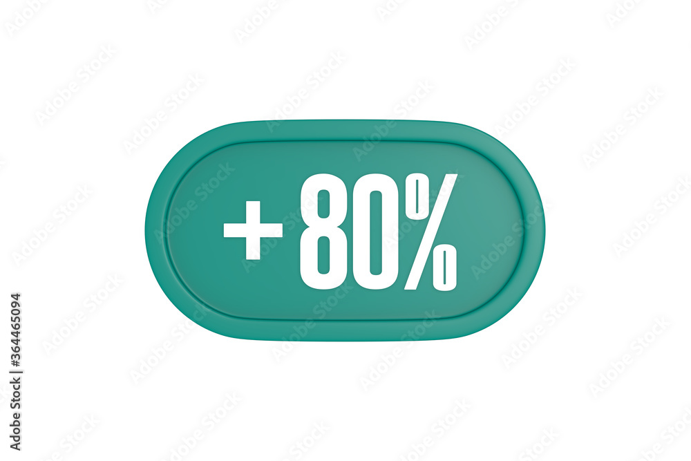 80 Percent increase 3d sign in teal color isolated on white background, 3d illustration. 80 Percent increase 3d sign in teal color isolated on white background, 3d illustration.